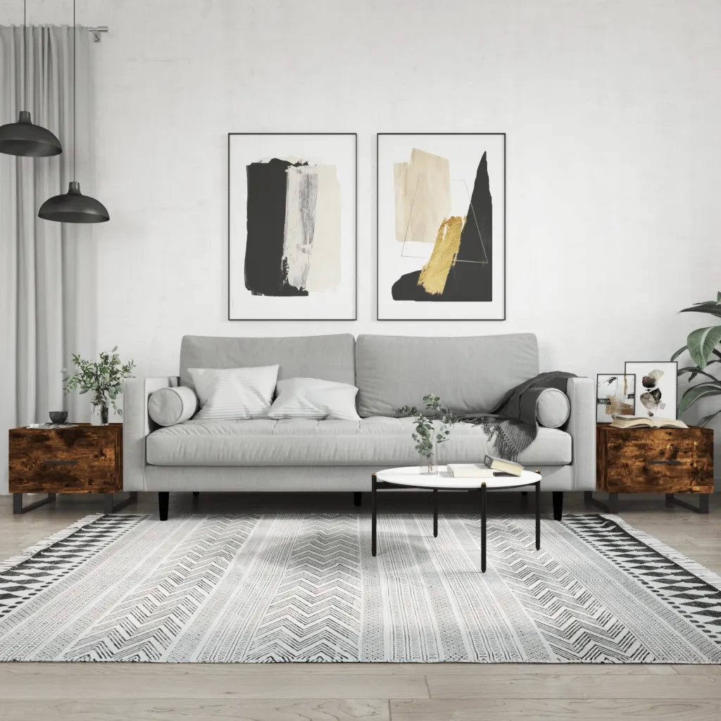 2 pz Tavolini salotto | Tavolino da caff¨¨ | Tavolino da Soggiorno Rovere Fumo 50x50x40cm Legno Multistrato