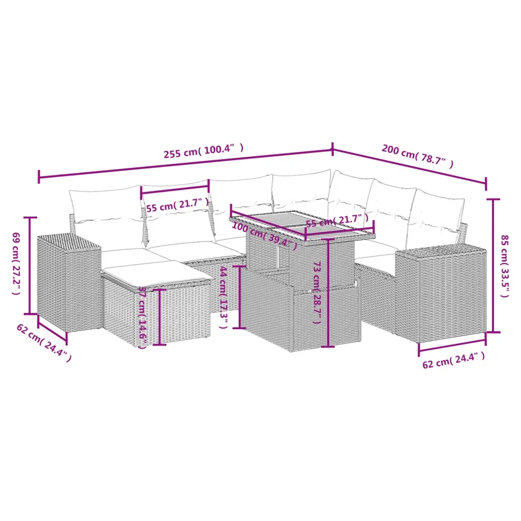 Set Divano da Giardino 8 pz con Cuscini Beige in Polyrattan 3272753