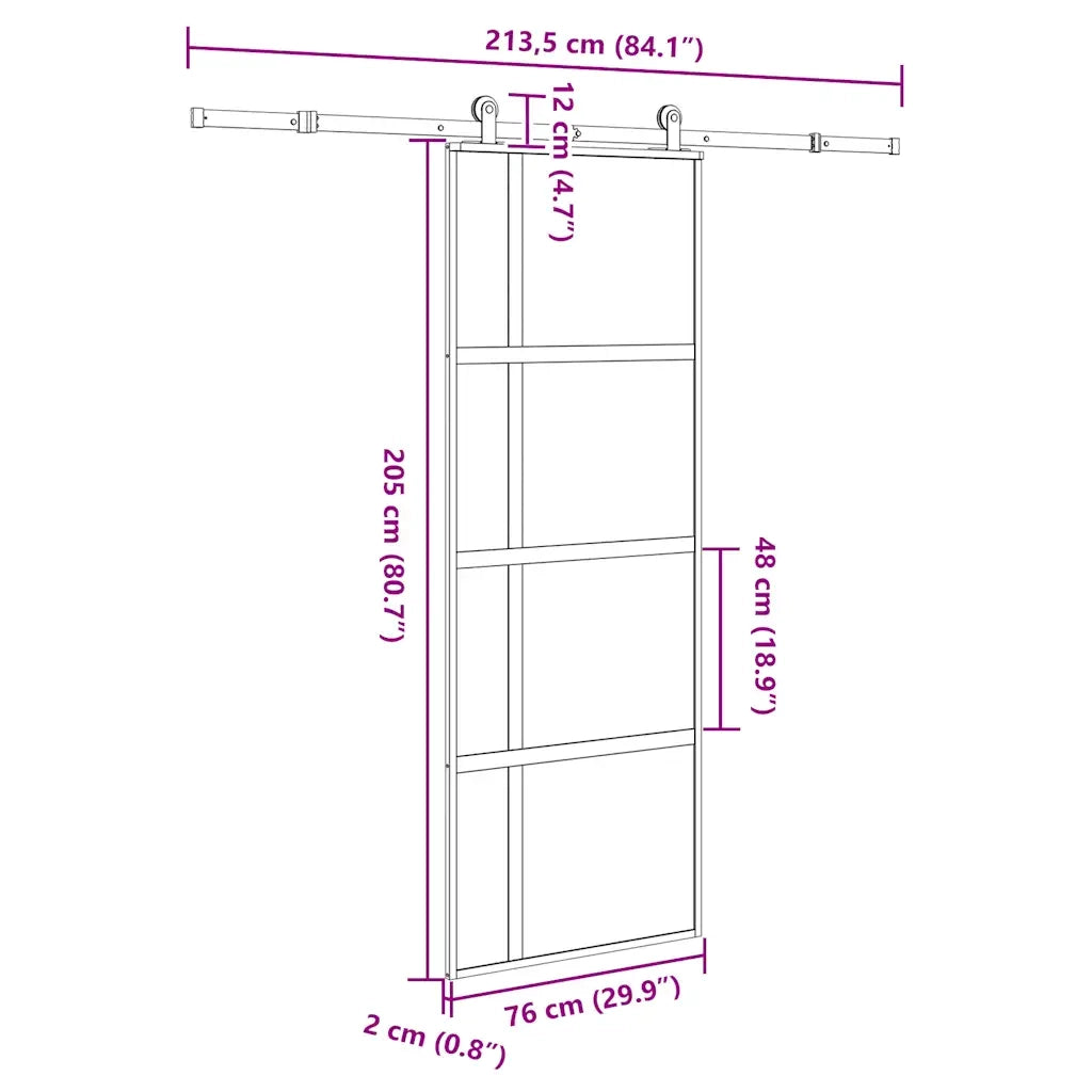 Porta Scorrevole Ferramenta 76x205 cm Vetro Temperato Alluminio