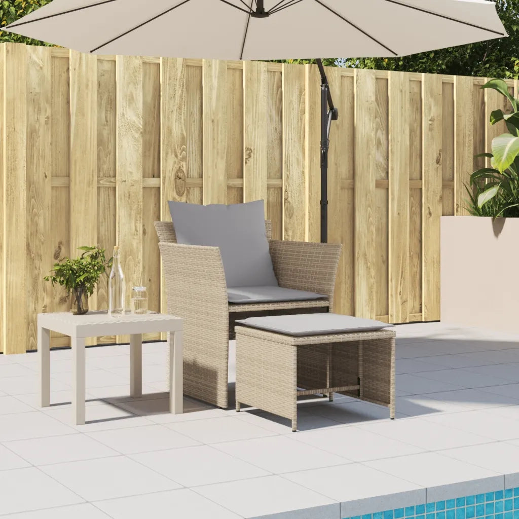 Sedia da Giardino con Poggiapiedi in Polyrattan Beige CFW8631005