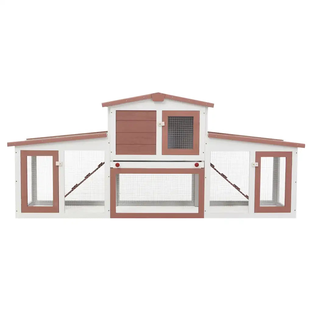 Conigliera per Esterni Grande Marrone Bianca 204x45x85cm Legno cod mxl 52993