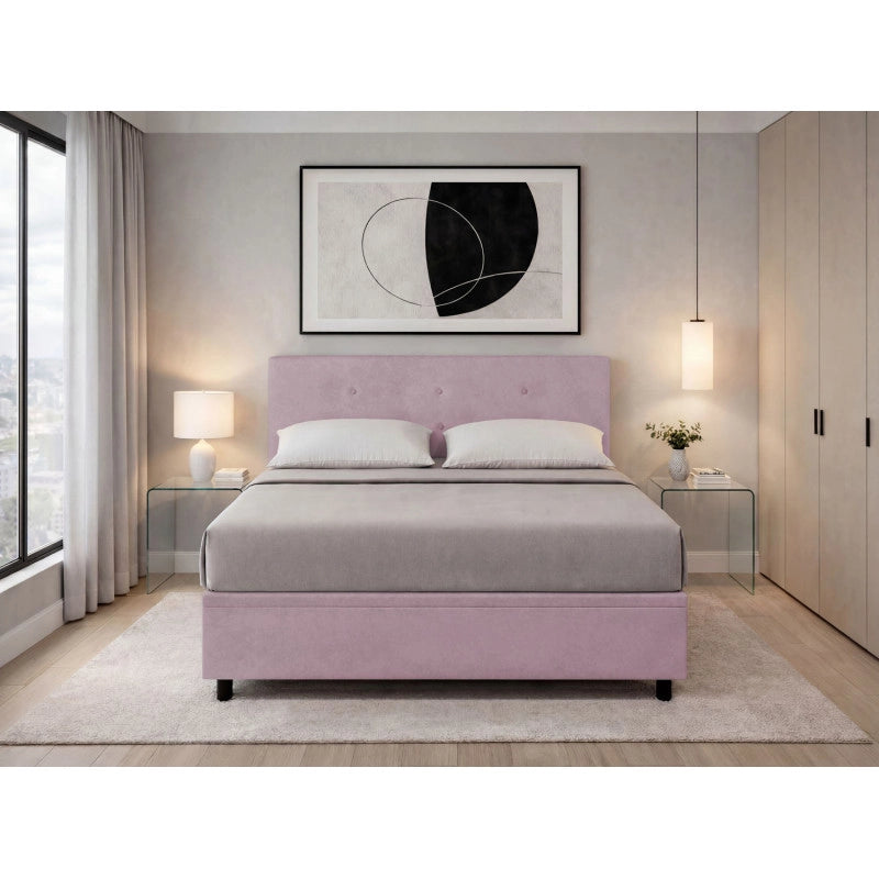 Letto imbottito Letto Matrimoniale alla Francese 140x200 cm Button - Contenitore,Glicine,Microfibra