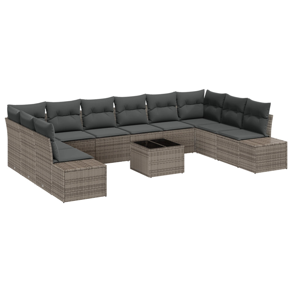 Set Divano da Giardino da 10 pezzi con Cuscini Nero in Polyrattan