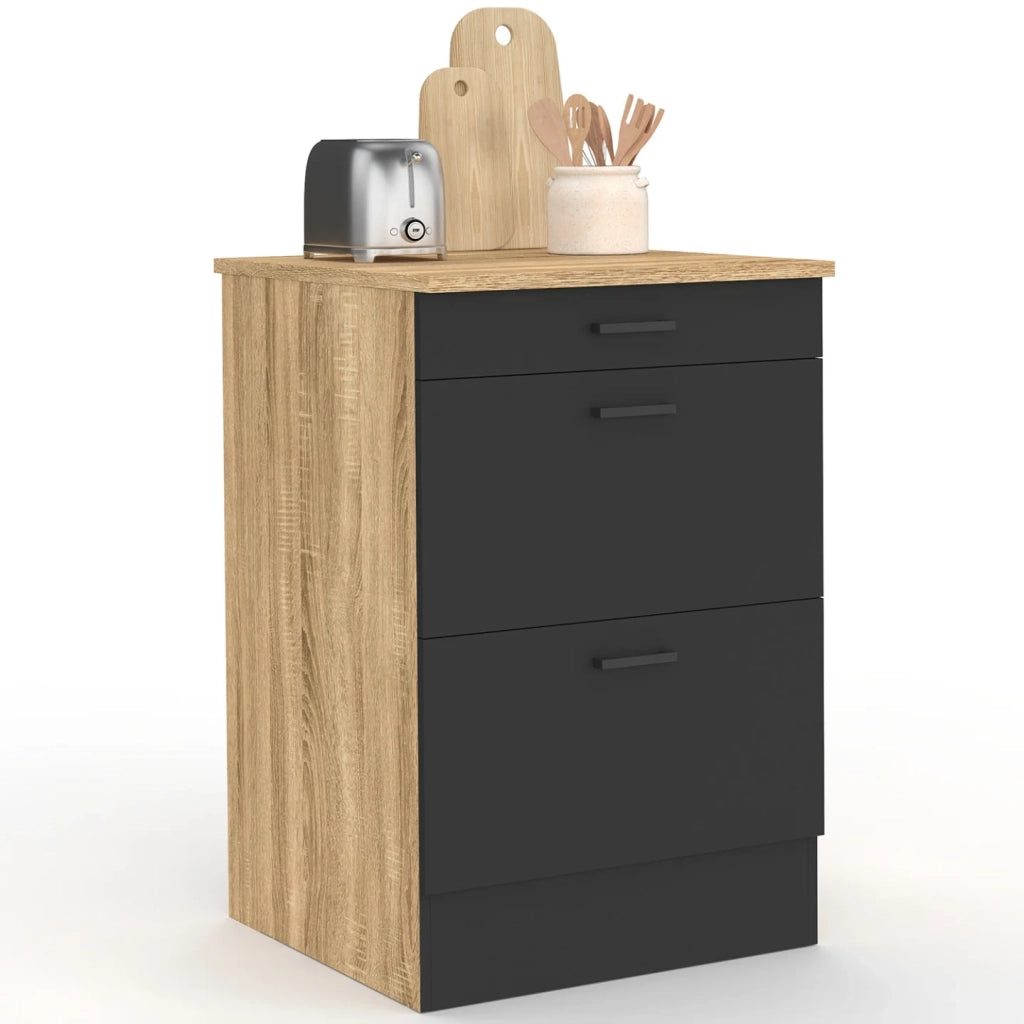 IDMarket - Base cucina 60 cm SUBTIL casseruola occasionale 3 cassetti legno e nero