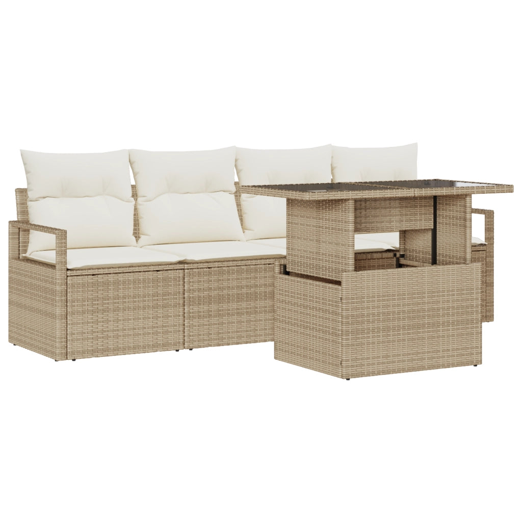 Set Divano da Giardino a 5 Pezzi con Cuscini Beige Rattan Polietilene