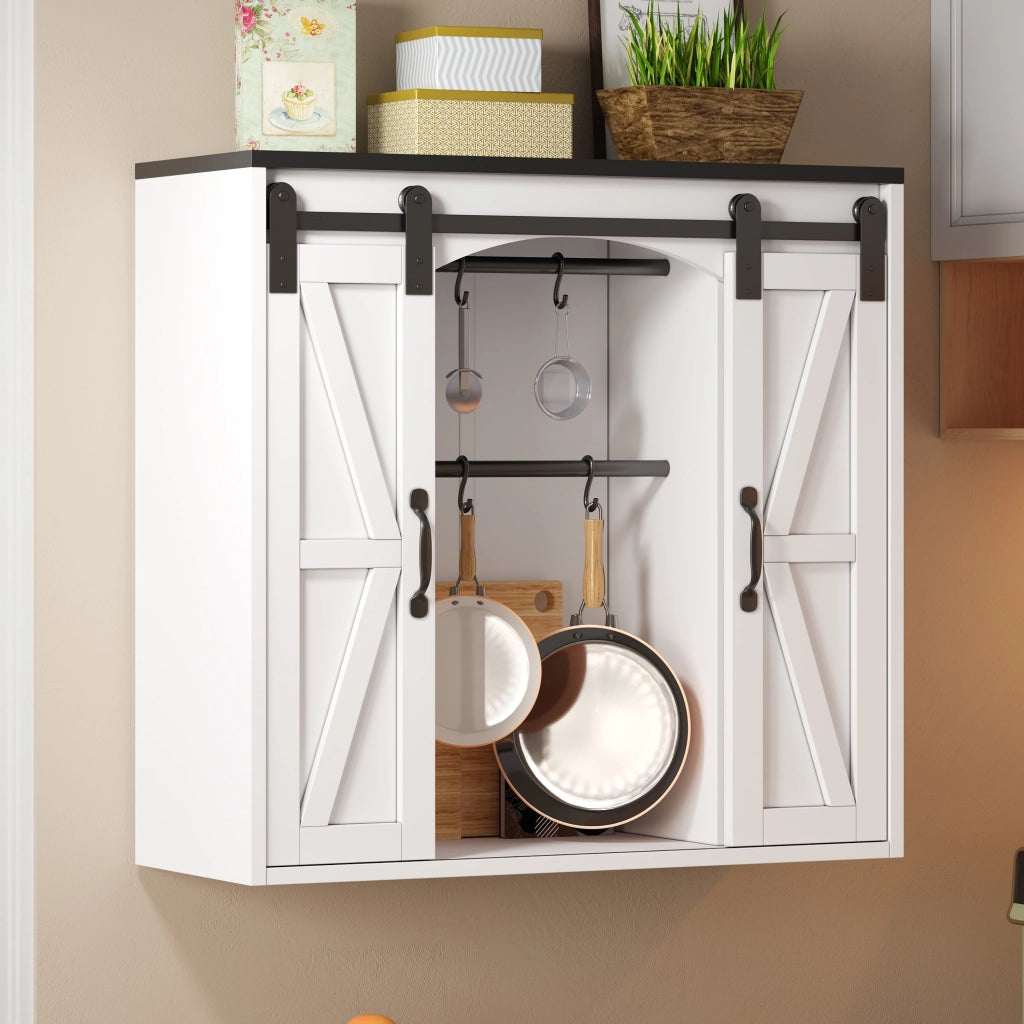 Armadio pensile con 2 ante scorrevoli e ripiani regolabili; per cucina; in MDF; 80 x 31 x 76 cm; bianco