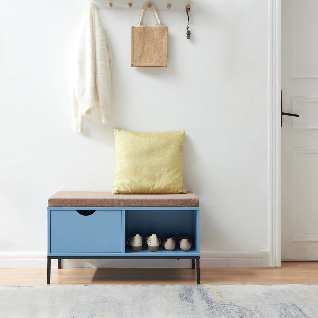 Panca Portascarpe Colwyn con Cuscino Scarpiera con Seduta Imbottita 80 x 40 x 45 cm - Blu [en.casa]