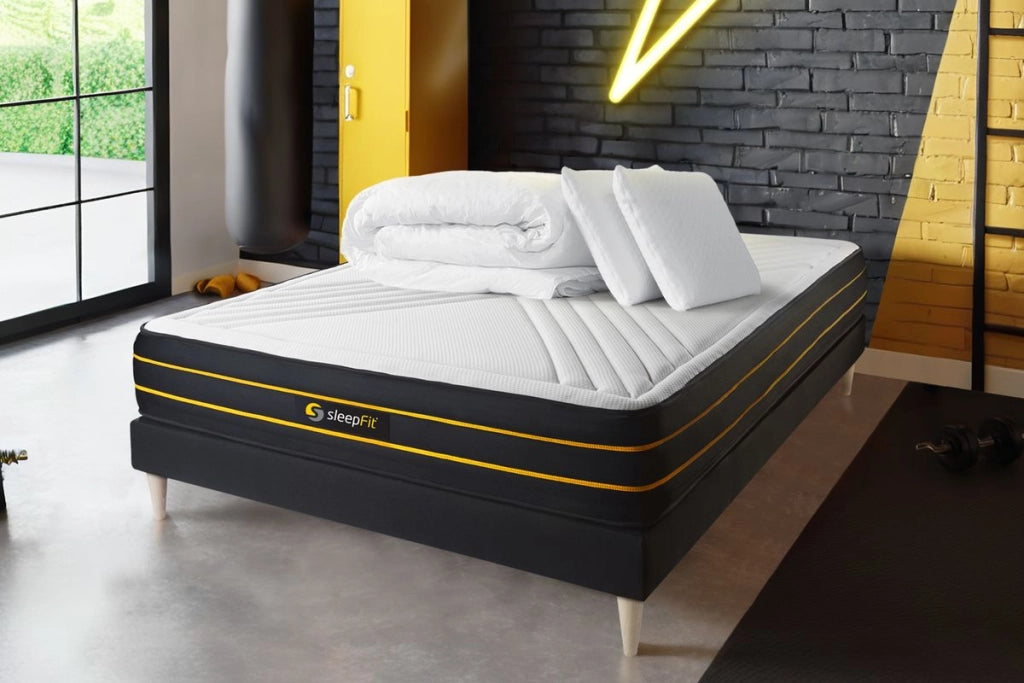 Pacchetto letto completo - Materasso 160x200cm + Box spring con doghe (kit) + 2 cuscini + Piumino - Ultra