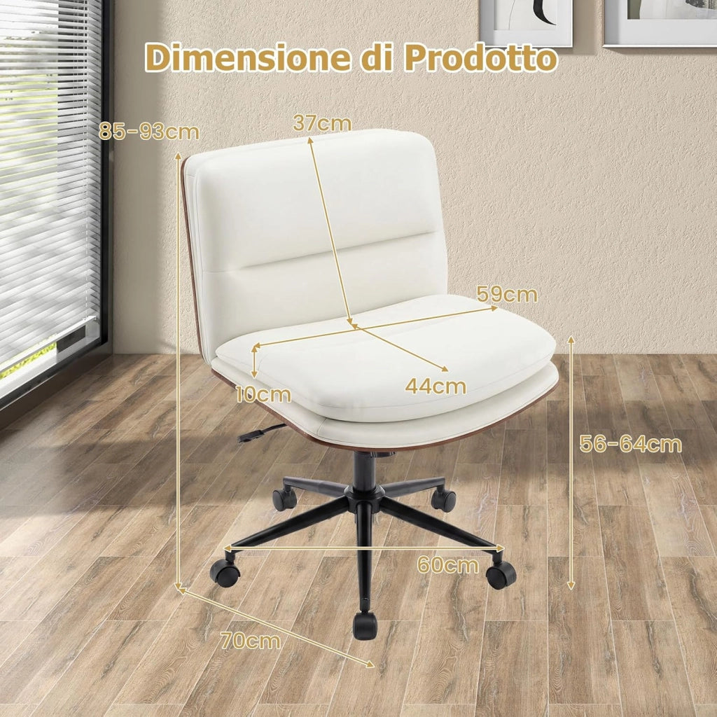 Sedia Ufficio Girevole con Ruote, Sedile Curvo, Schienale Reclinabile, Poltrona Scrivania con Altezza Regolabile, per Lavoro, Studio, Relax, Portata 110 kg (Bianco)