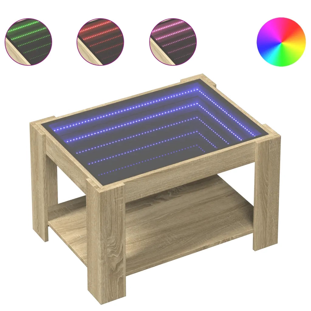 Tavolino Salotto con LED-Tavolino da soggiorno-Tavolo Rovere Sonoma 73x53x45 cm Multistrato
