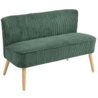 Divano a Due Posti Imbottito, Legno, Tessuto in Poliestere Vellutato, Schiuma, 117 x 56.5 x 77 cm, Verde