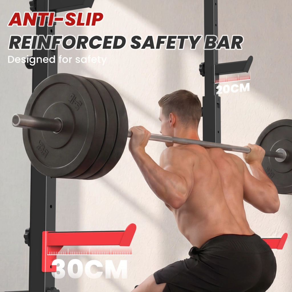 Squat Rack Multifunzione All-in-One e Supporto per Bilanciere con Barre di Sicurezza Antiscivolo, Carico Massimo 300 kg