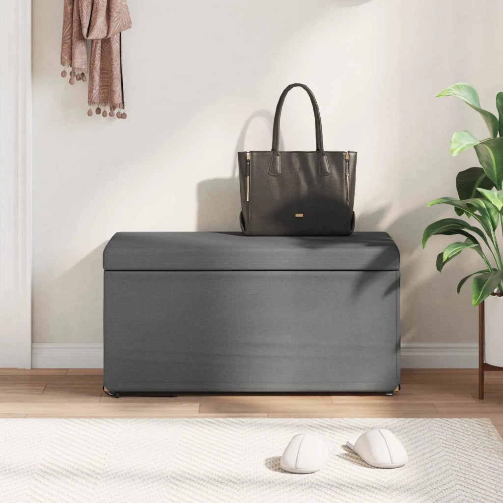 Pouf Grigio scuro Tessuto e Legno Ingegnerizzato