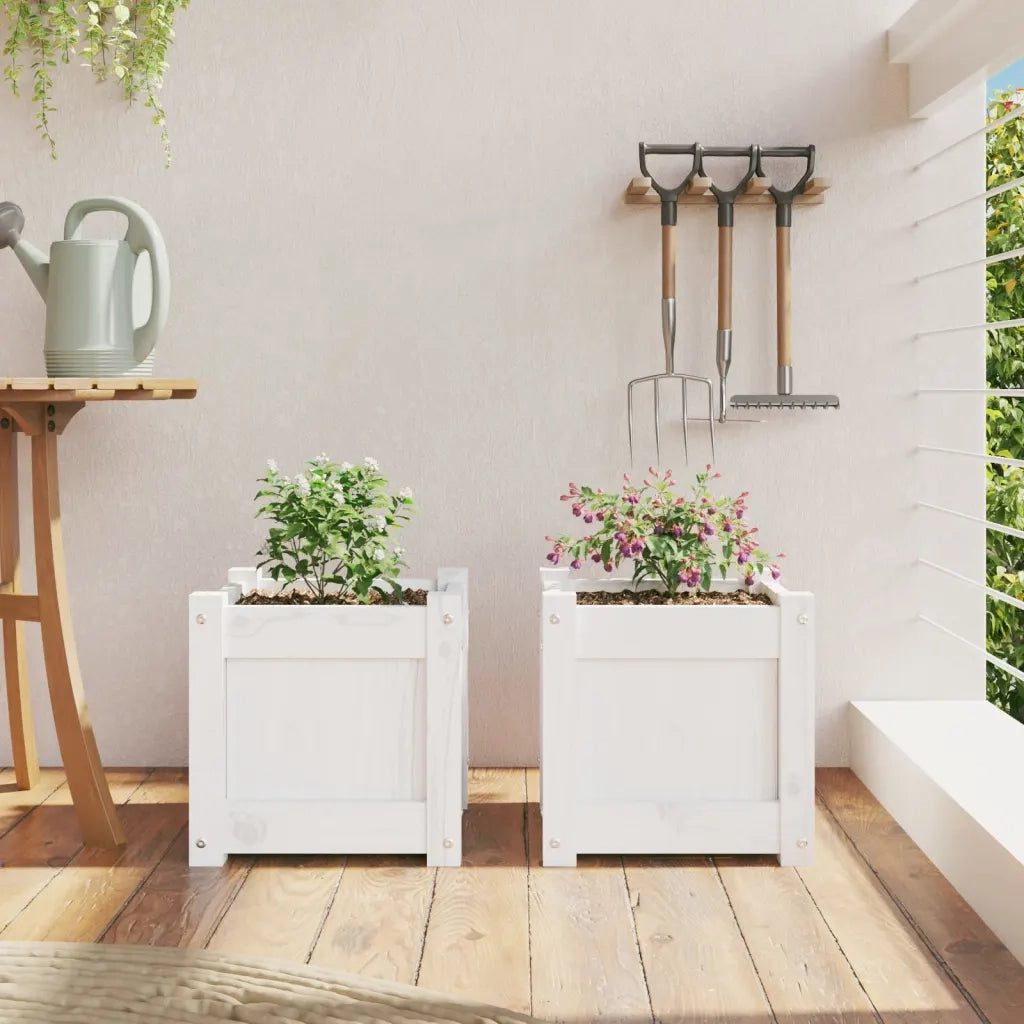 Fioriere da Giardino 2 pz Bianche in Legno Massello di Pino 837397
