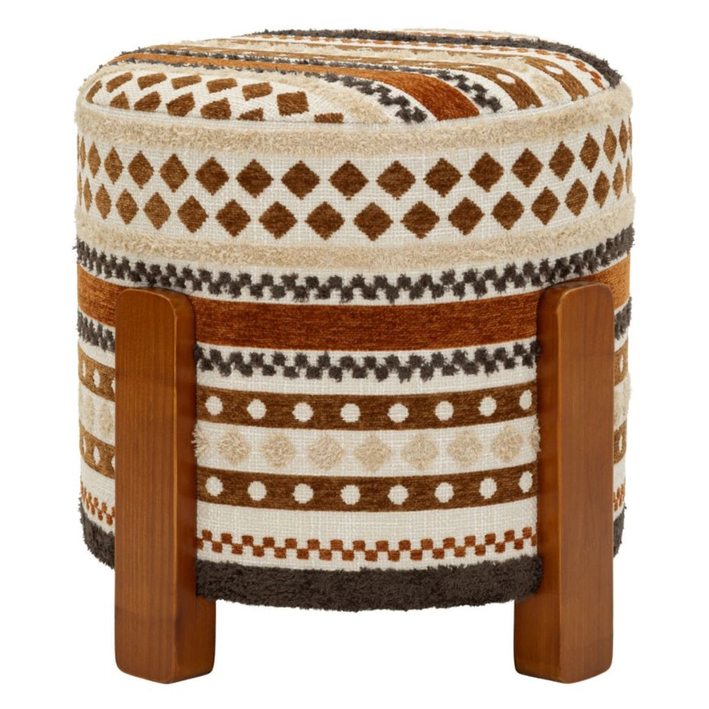 Pouf etnico con fantasia nei toni del marrone e beige