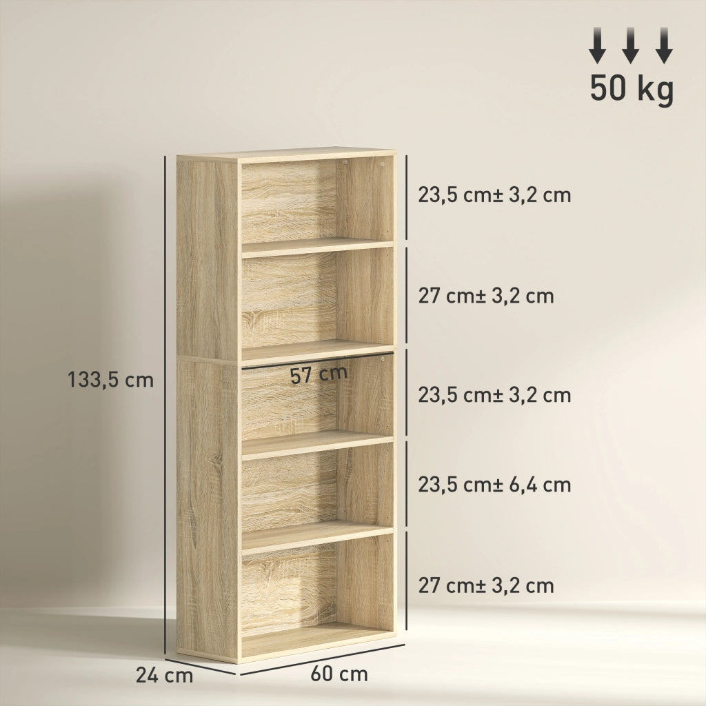 Libreria 5 livelli con ripiani regolabili ¨C zephmum ¨C naturale 60x24x133,5cm
