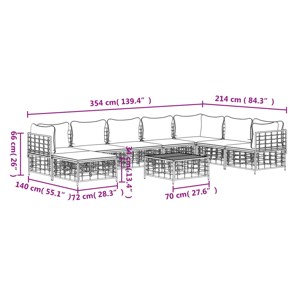 Set Divani da Giardino 9 pz con Cuscini Antracite in Polyrattan 3186793