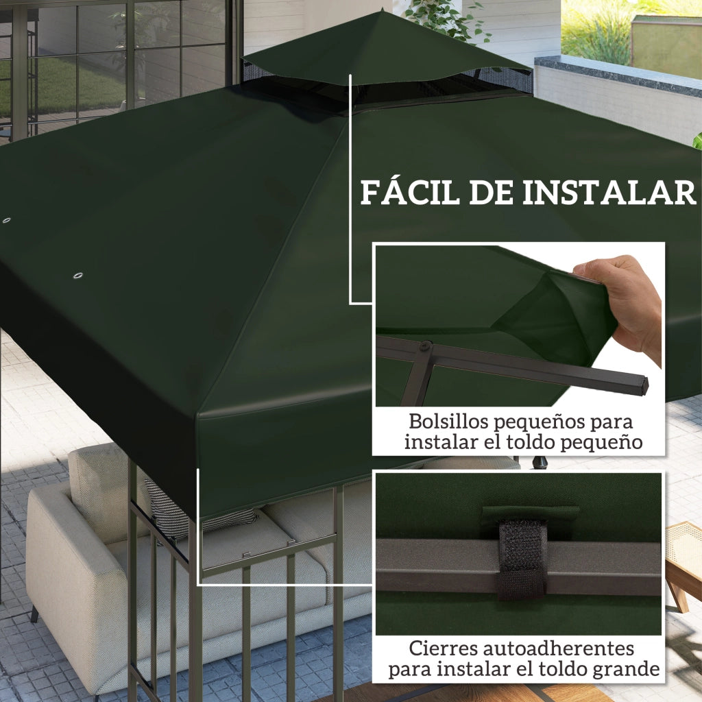 Toldo da Giardino 3x3 m ¨C zephmum ¨C Verde, Doppio Tetto, UPF30+