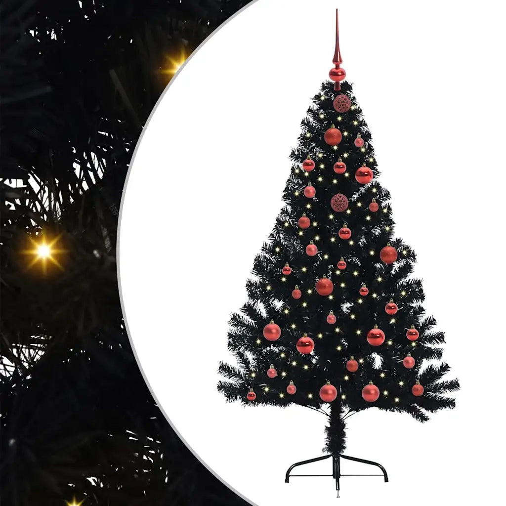 Albero di Natale | Decorazioni natalizie artificiale con luci integrate Nero 150 cm PVC