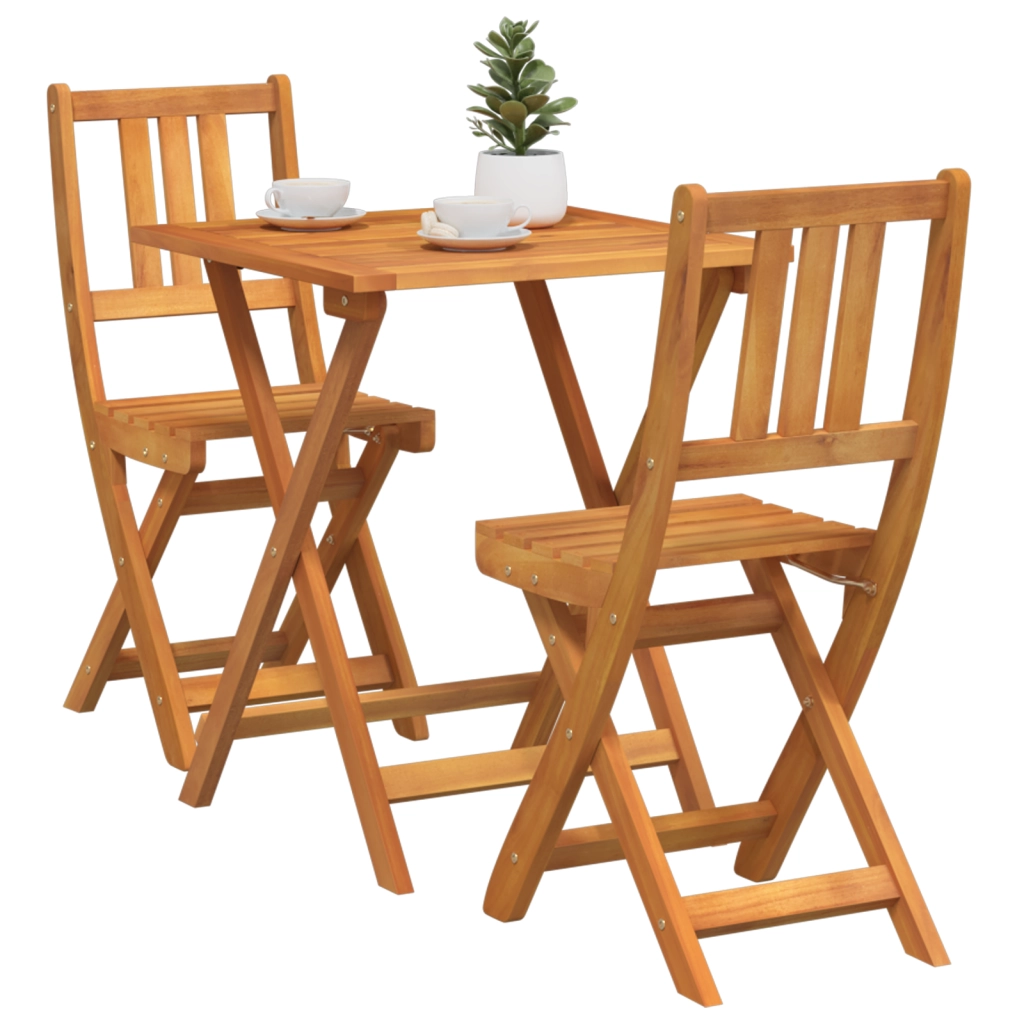 Set Bistro Pieghevole da 3 Pezzi in Legno Massello di Acacia
