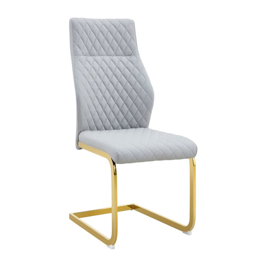 Set di 2 sedie da pranzo con schienale alto, rivestimento effetto pelle PU grigio chiaro e struttura in metallo color oro