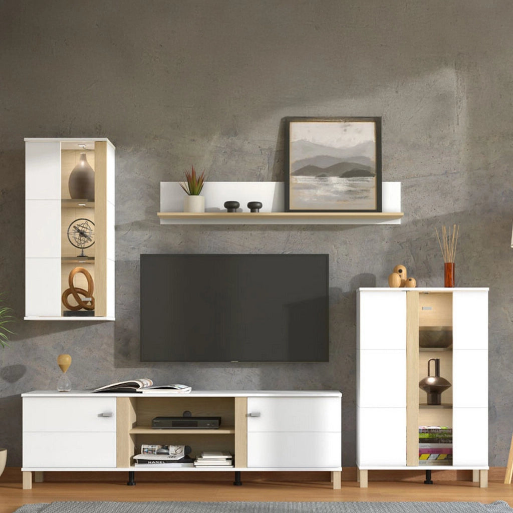 Mobile Soggiorno Albese, Parete Attrezzata Modulabile, 260x40x183h cm Bianco Opaco