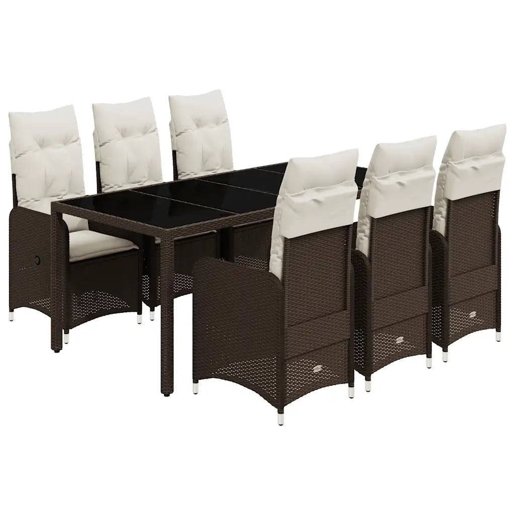 Set BistrÃ² da Giardino 7 pz con Cuscini in Polyrattan Marrone