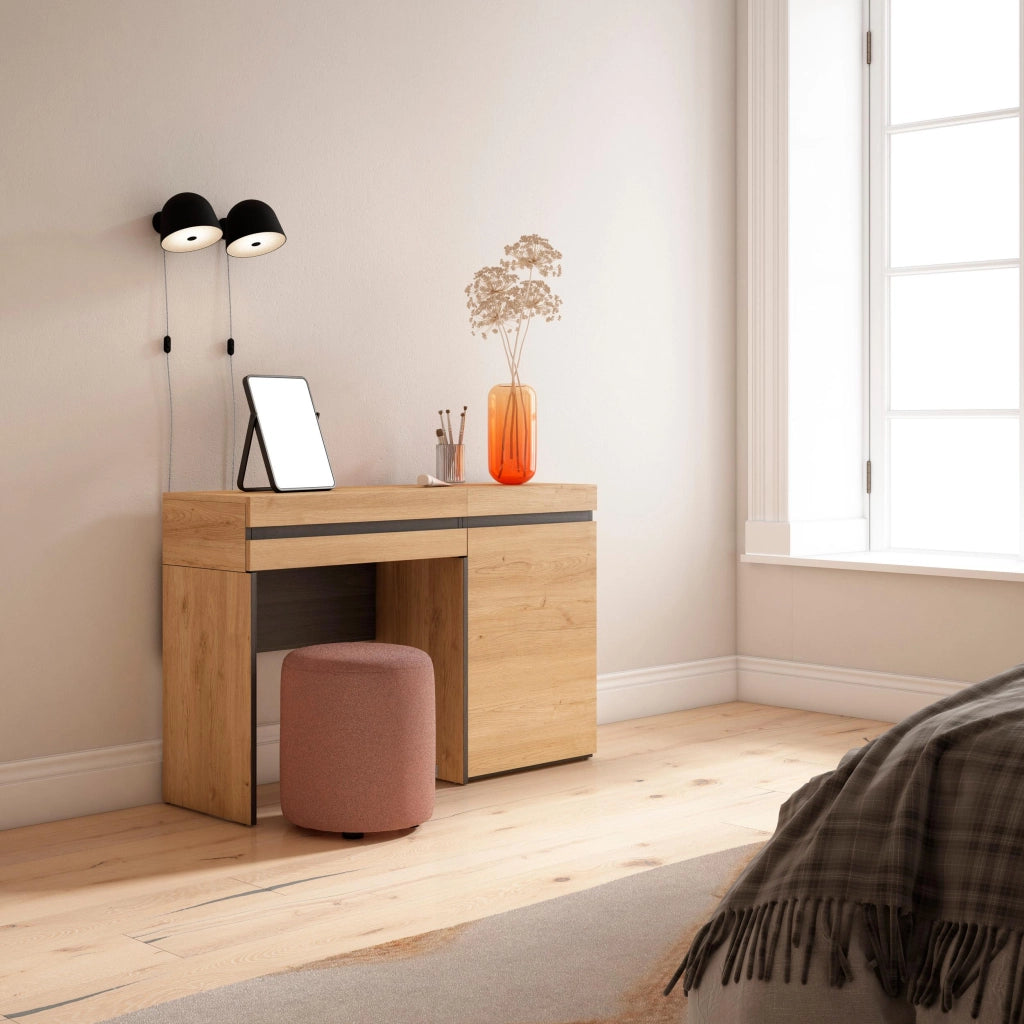 Tavolo da toeletta, 121x35x75cm, Con cassetto, Camera da letto, colore Rovere RF3477