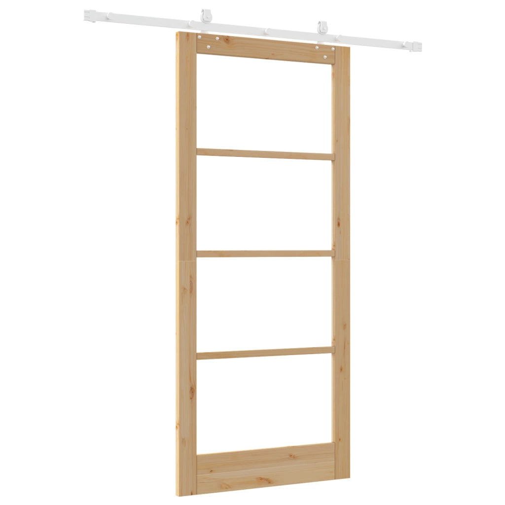 Set Porta Scorrevole  con Hardware 93x211 cm Legno Massello di Pino