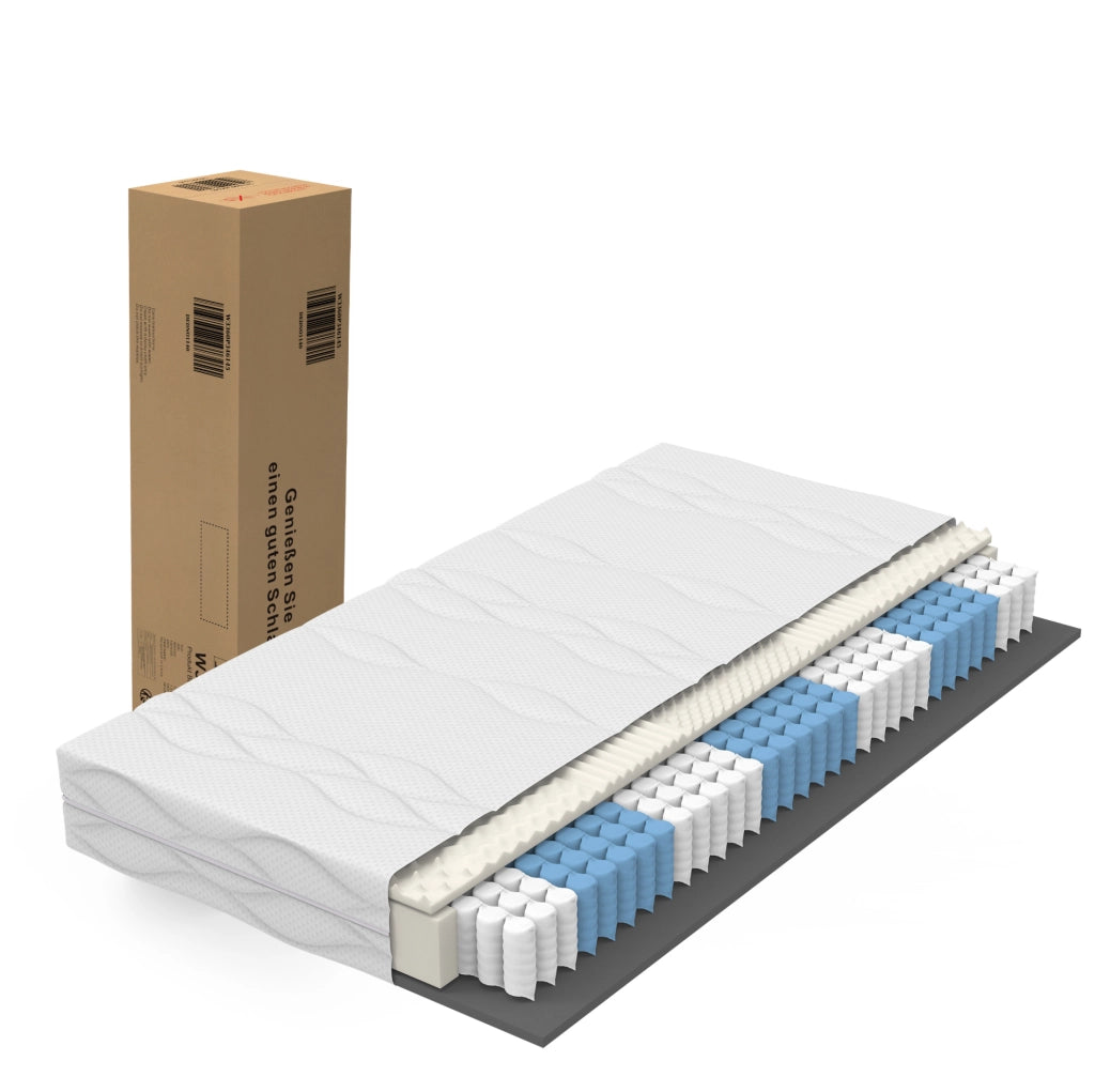 Materasso a molle insacchettate 90x200 cm H3/H4 a 7 zone; altezza 20 cm bianco e grigio