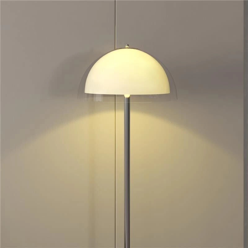LAMPADA A PIANTANA MODERNA CON PARALUME A DOPPIO STRATO, IN METALLO E ACRILICO, 135X150 CM, BIANCA