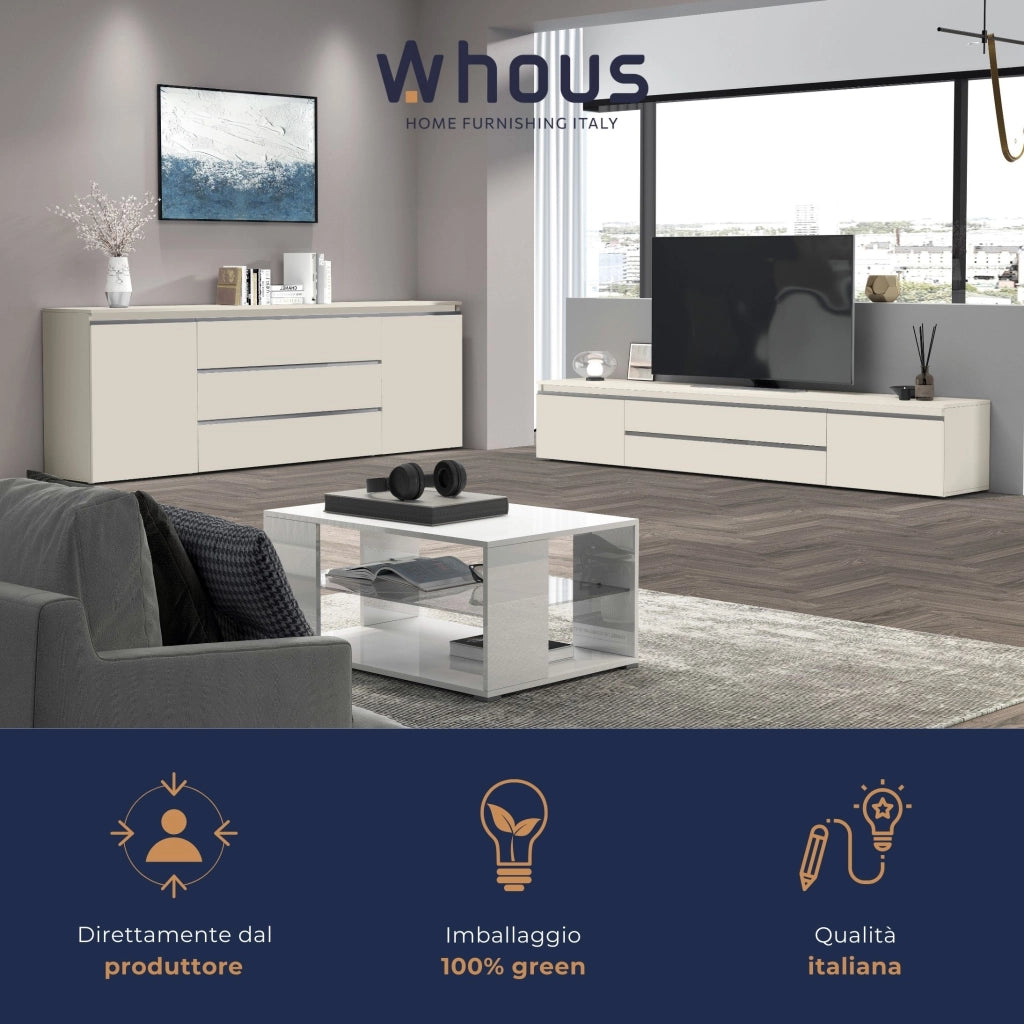 WHOUS Mobile porta tv Magic 2 ante e 2 cassetti centrali cashmere 240x40x40 cm