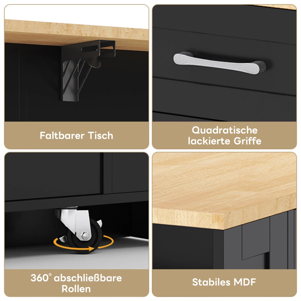 ISOLA DA CUCINA 120x40(65)x92 cm MDF Nero/Naturale