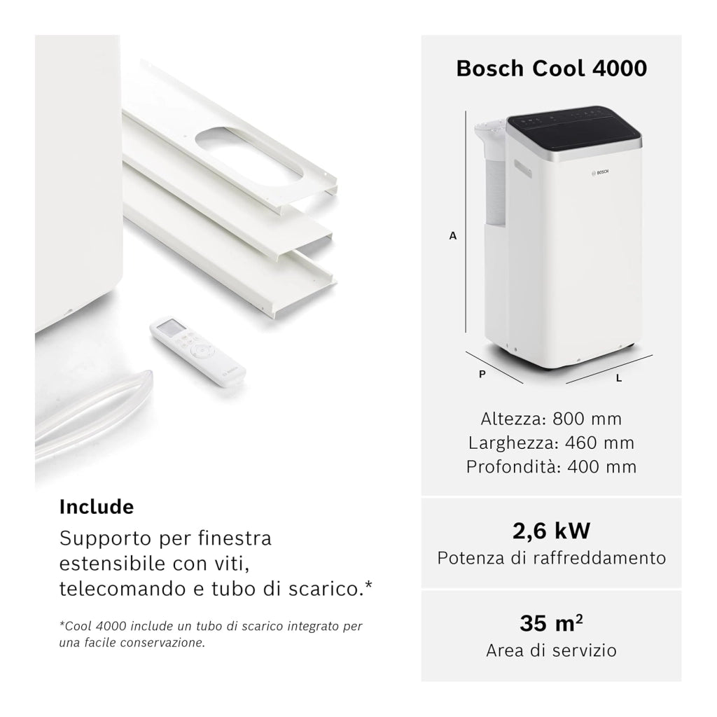 BOSCH COOL4000 CONDIZIONATORE PORTATILE 9000 BTU GAS R-290 CLASSE A+