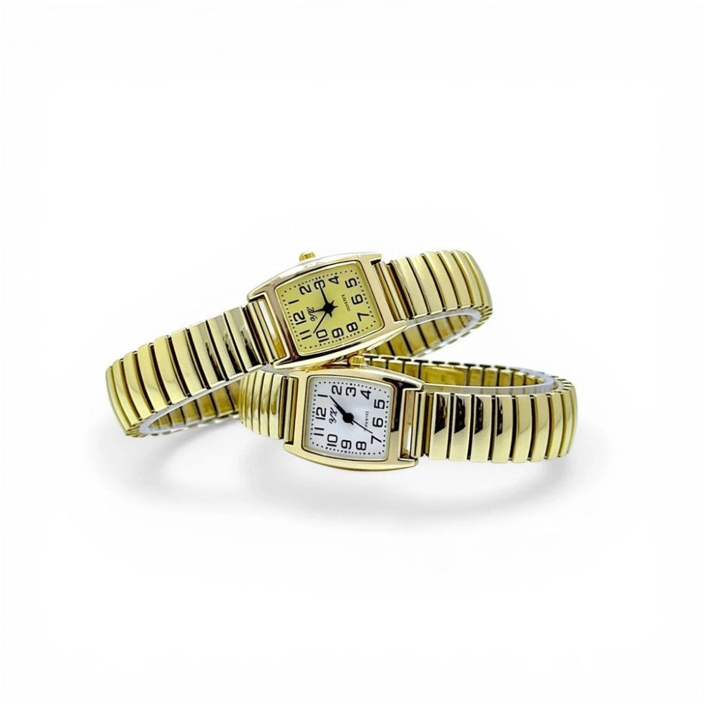 Trade Shop - Orologio Da Polso 23 Mm Oro Elegante Quadrante Bianco Cinturino Elasticizzato -