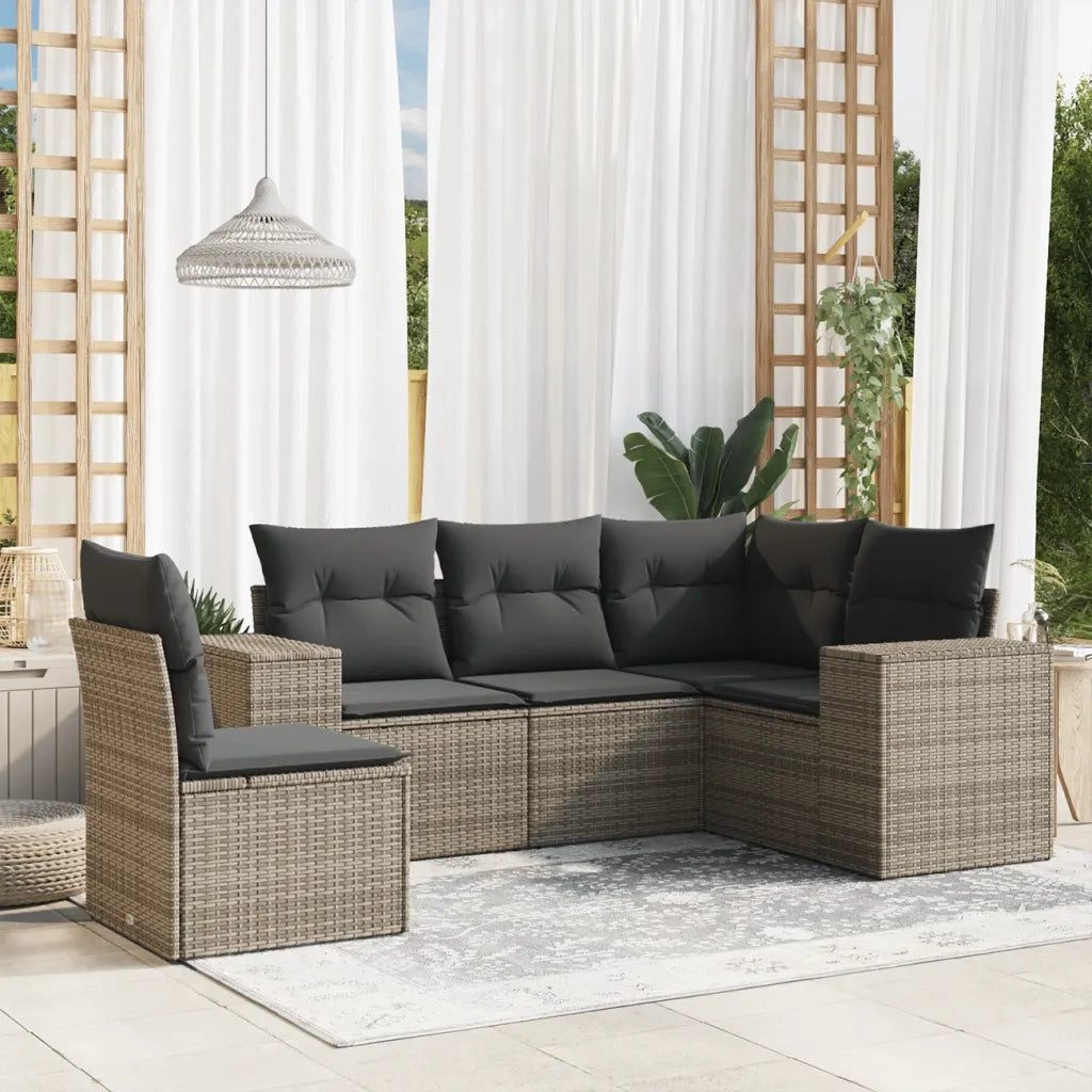 Set Divano da Giardino 5 pz con Cuscini Grigio in Polyrattan 3222569