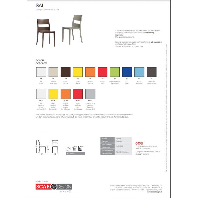 SET SEI SEDIE SAI TECNOPOLIMERO SCAB DESIGN MADE IN ITALY - Terracotta 73