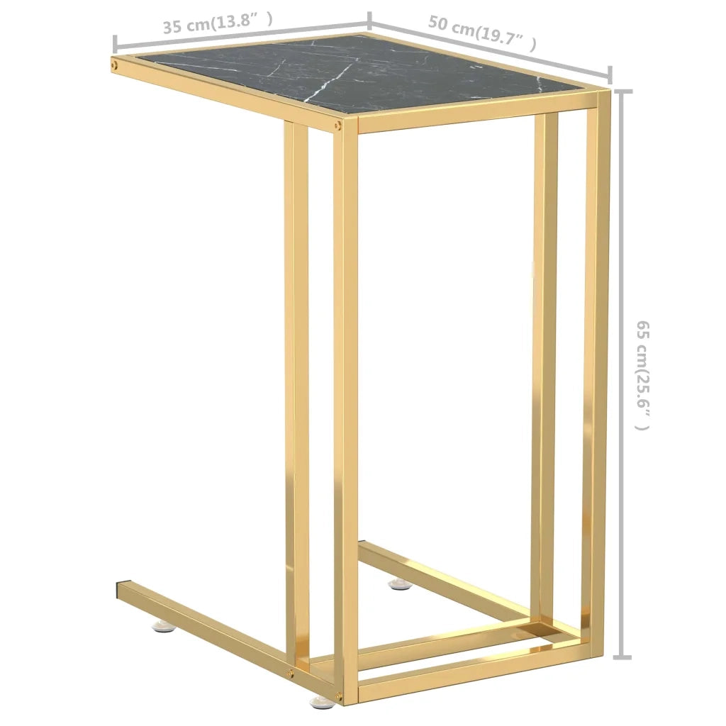 Tavolino | Tavolo laterale per Computer Marmo Nero 50x35x65 cm Vetro Temperato