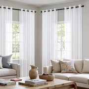 Voile trasparente a strisce con anelli di fissaggio - aspetto trasparente - set di 4 tende 140 x 260 cm (bianco)