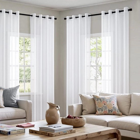 Voile trasparente a strisce con anelli di fissaggio - aspetto trasparente - set di 4 tende 140 x 260 cm (bianco)