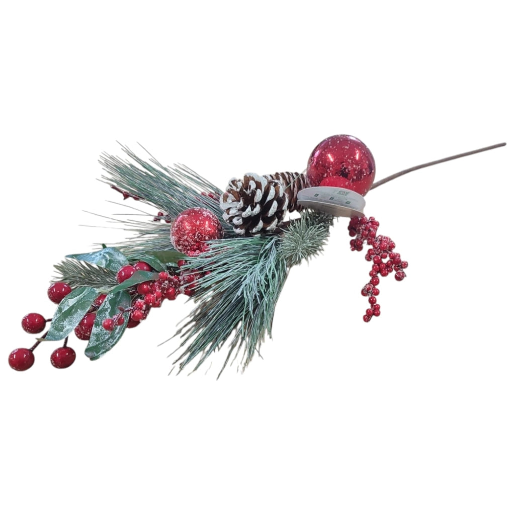 Rametto Natalizio Decorativo con Bacche, Pigne e Palline Rosse – Altezza 60 cm