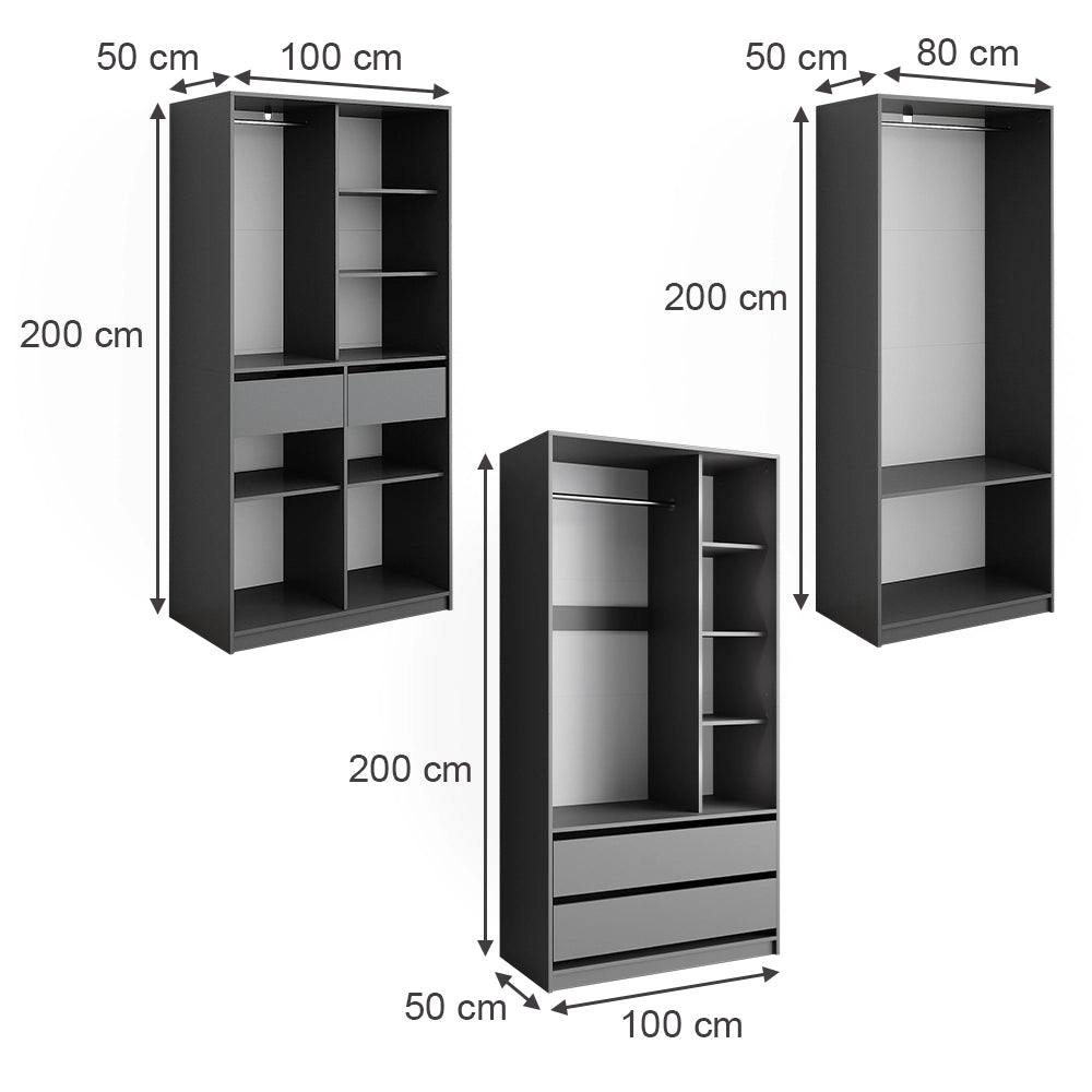 Vicco Armadio Antracite 280 x 200 cm Set di 3