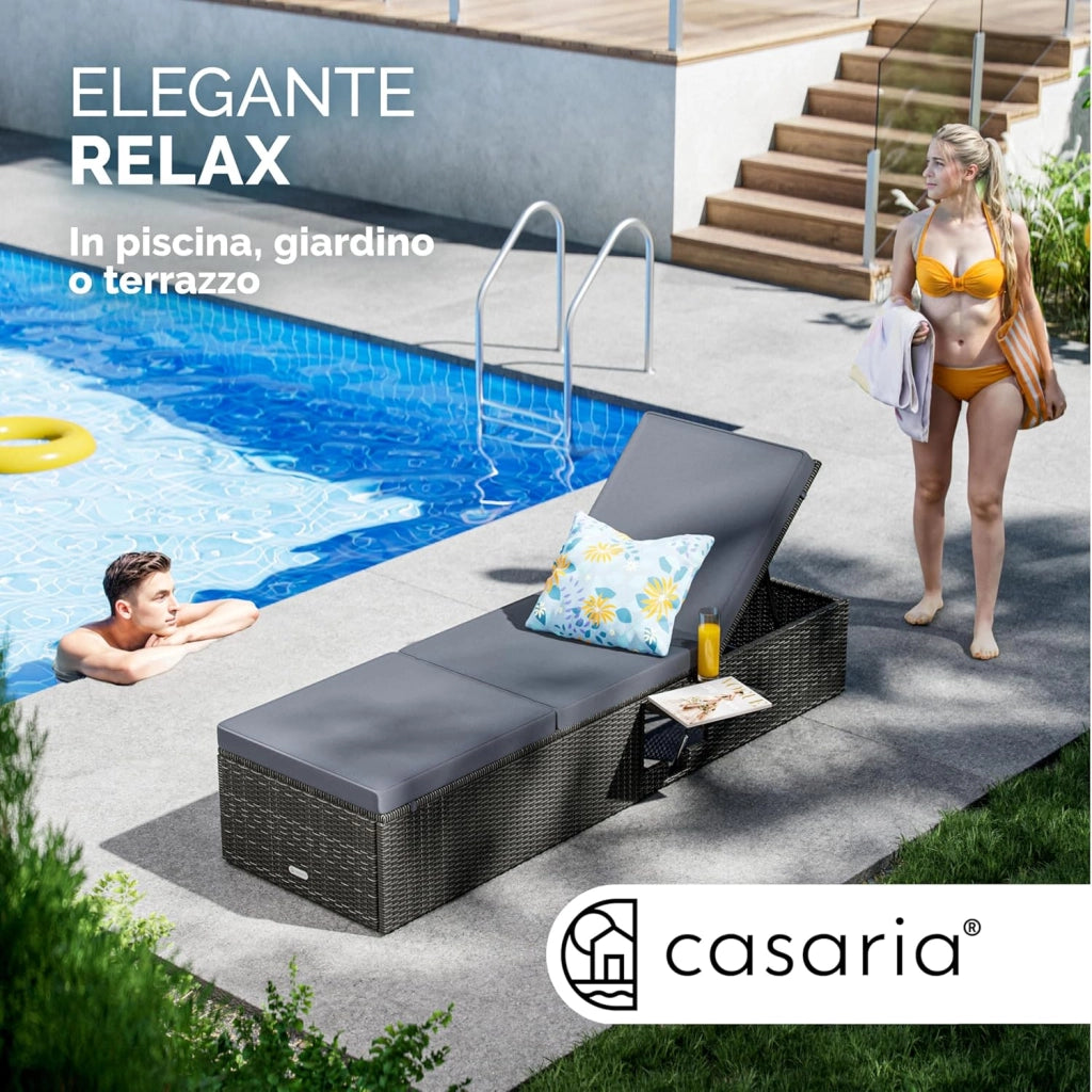 ® Lettino Prendisole 200x58 cm con Tavolino Pieghevole Cuscino da 7cm Sdraio da Giardino in Polyrattan Portata 160 kg Lettini da Esterno