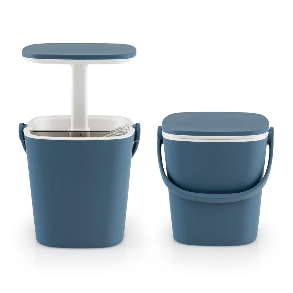 Tavolo bar portatile con frigo da 15L, Tavolo frigorifero in PP resistente alle intemperie con maniglia Blu-Contenitori raffreddamento