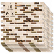 Set 10 Pannelli Adesivi Piastrelle da Parete 30,5 cm Decoro Mosaico Mattoncini in PVC Marrone