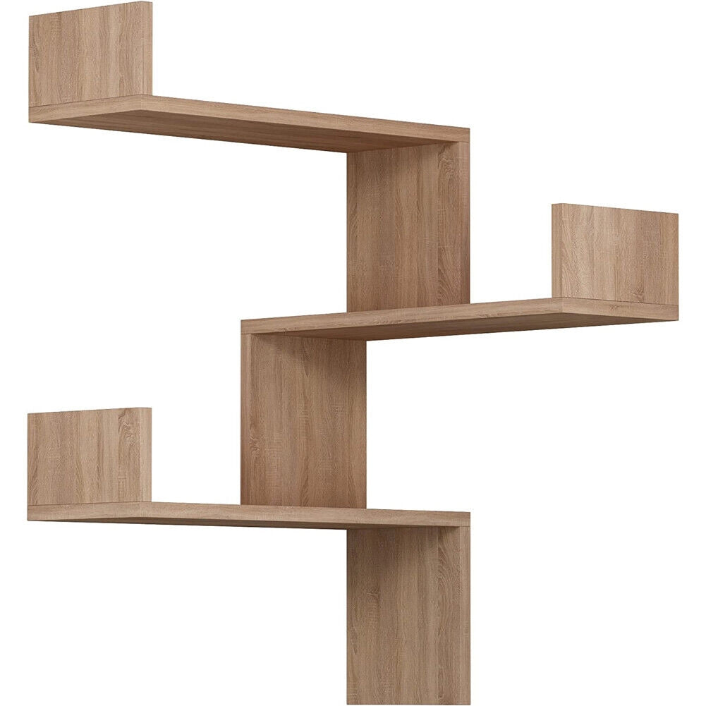 Mensola Scaffale Angolare da Parete 3 Piani Salvaspazio Quercia 60 x 22 x 90H cm