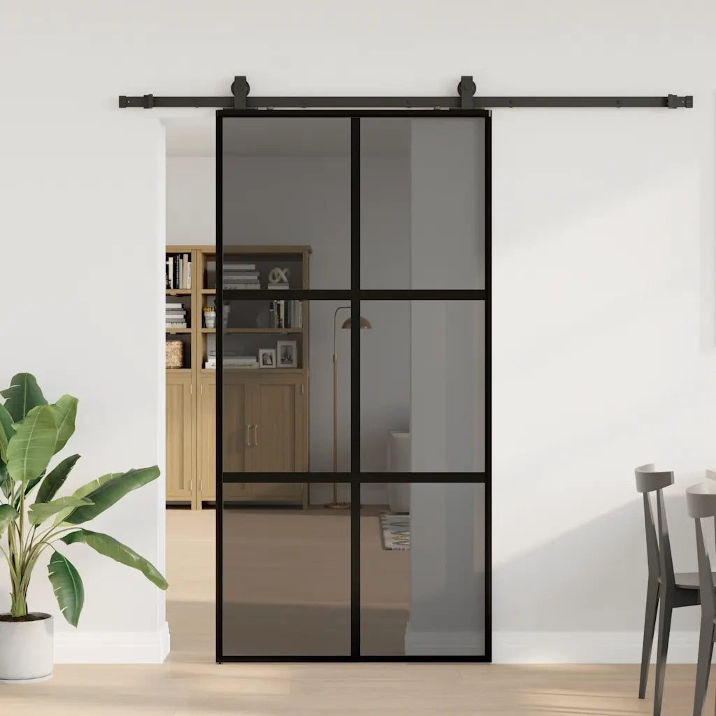 Porta Scorrevole Ferramenta Nera 102,5x205 cm Vetro Temperato 3375968