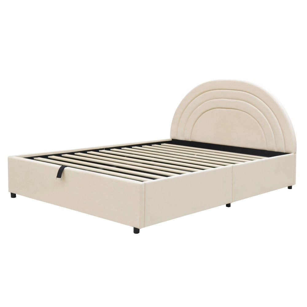 Letto Imbottito 140x200 con Testiera e Rete a Doghe ¨C Xylo ¨C Velluto Beige