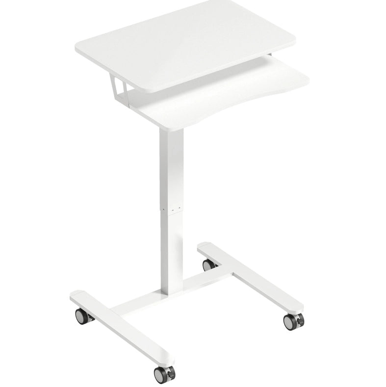 Scrivania sit-stand 65x60 cm bianca， altezza regolabile， con ruote