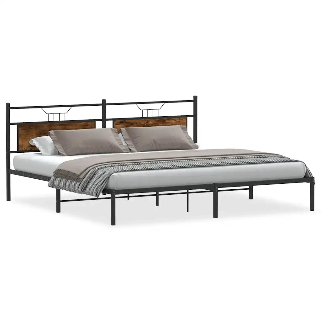 Letto matrimoniale | Letto per adulti | Giroletto senza Materasso Rovere Fumo 193x201 cm in Truciolato